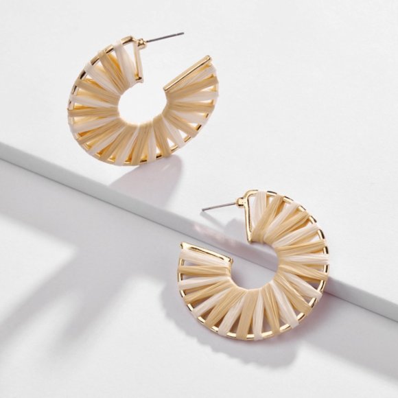 ANTHRO x BaubleBar Cream Boho Raffia Hoop Earrings - Picture 7 of 10